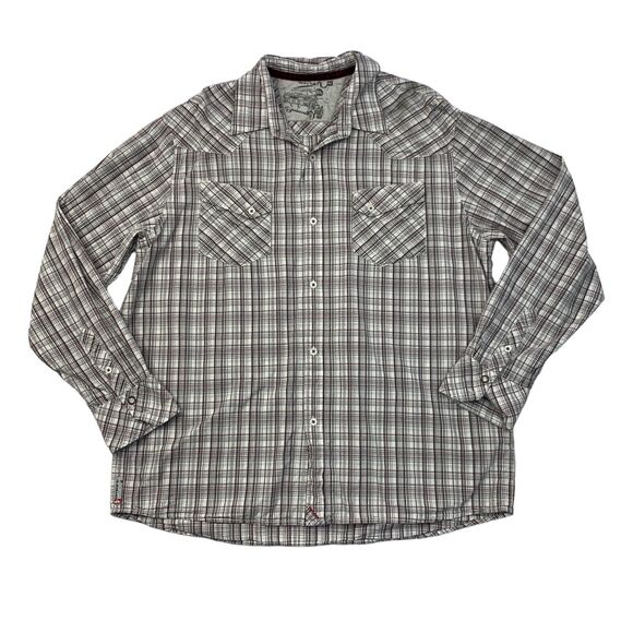 Quiksilver Button Up Shirt Mens L Large White Gray Plaid Long Sleeve Cotton - Picture 1 of 13